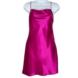 Hemline XS Womens Fuchsia Mini Slip Dress Adjustable Spaghetti Strap 90s